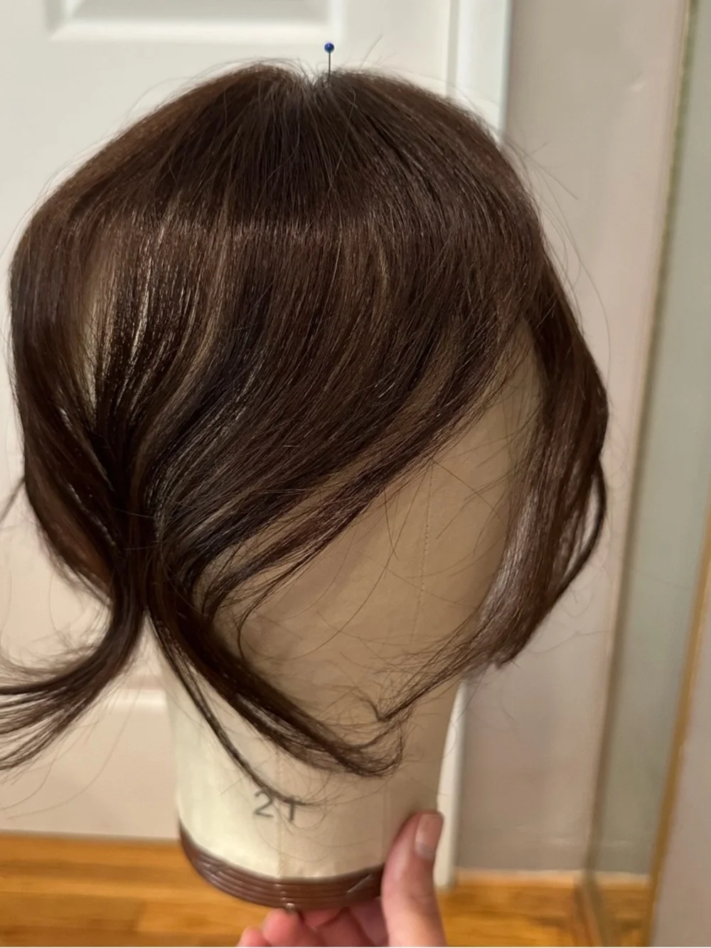 11” Dark Brown Human Hair Topper with Bangs Hair Extensions #TF4‎